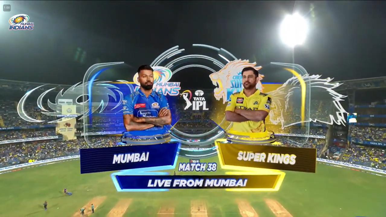 IPL Cricket Mumbai Indians vs Super Kings - wTVision broadcast graphics partnership with BestSeat360